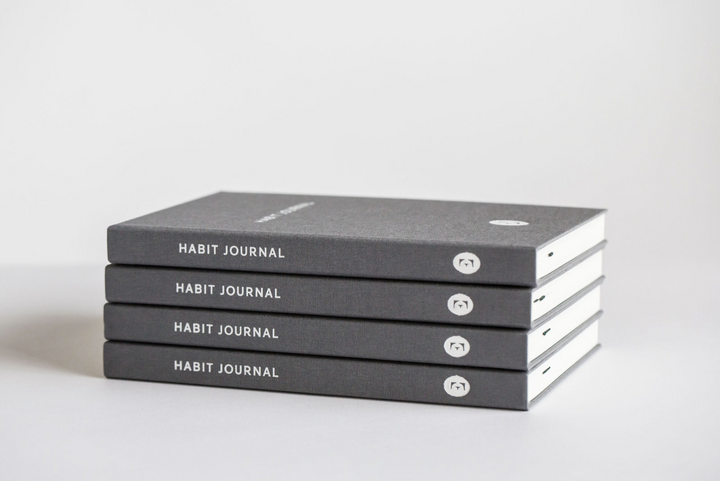 Stack of Dark Grey Hardcover Evergreen Journals Habit Journals